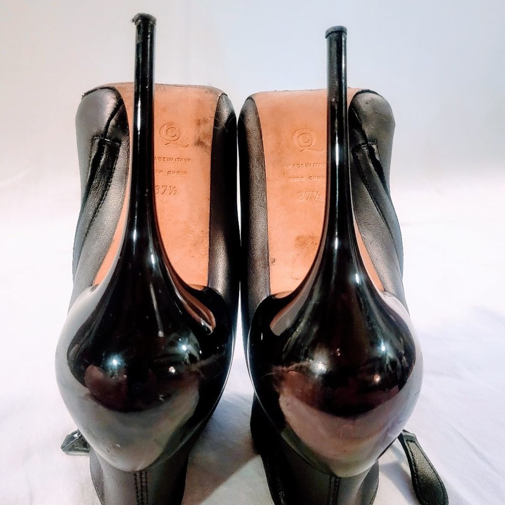 Alexander McQueen Black Leather Ankle Stiletto Booties Platform Peep Toe Heels - Picture 9 of 15